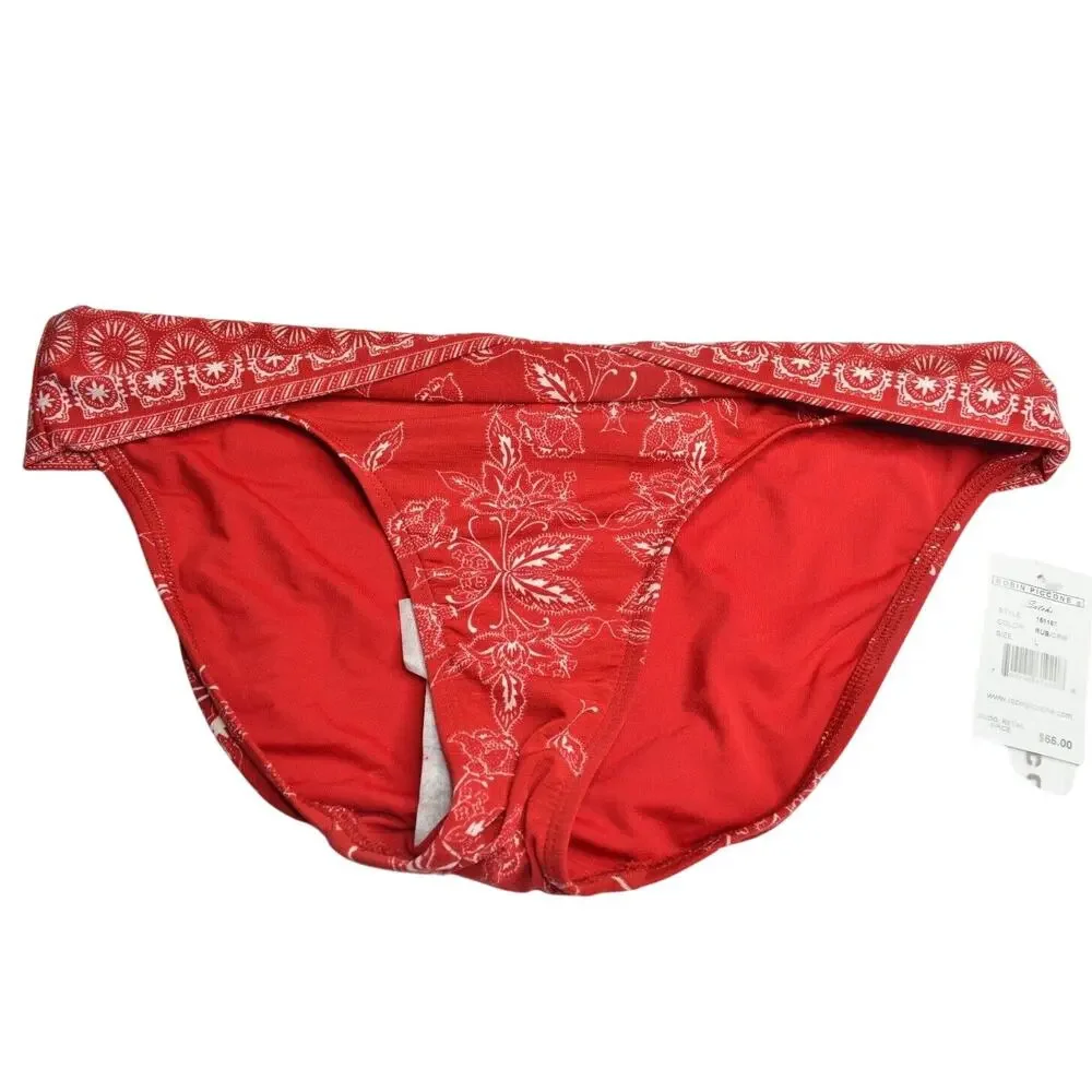 ROBIN PICCONE Women's Red White Shirred Waist Pattern Bikini Bottom
